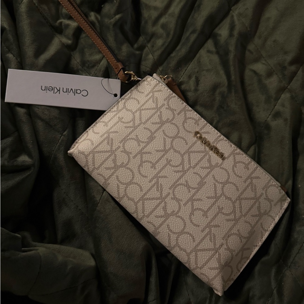 Calvin Klein Monogram Beige Wristlet